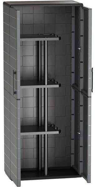 Skříň na ukládání s dvířky, model TOOD, s 3 policemi z polypropylenu, rozměry 68 x 37 x 163 cm, barva šedá