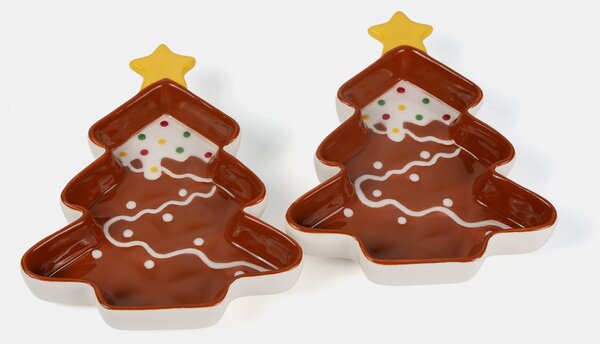 Sinsay - Vánoční keramické talíře ve tvaru vánočního stromku 2 pack - vícebarevná