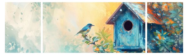 Obraz - Ptačí budka, akvarel (170x50 cm)