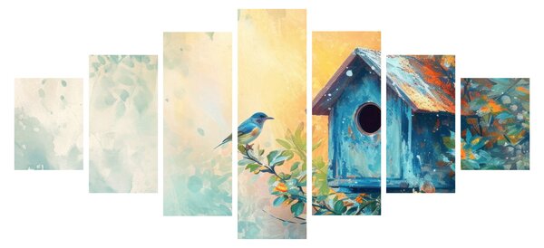 Obraz - Ptačí budka, akvarel (210x100 cm)