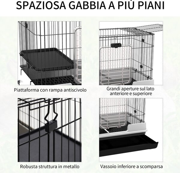 Kovová klec PawHut pro králíky a morčata - černá, 2 dveře a odnímatelný zásobník 81,2x52,7x70cm | Aosom
