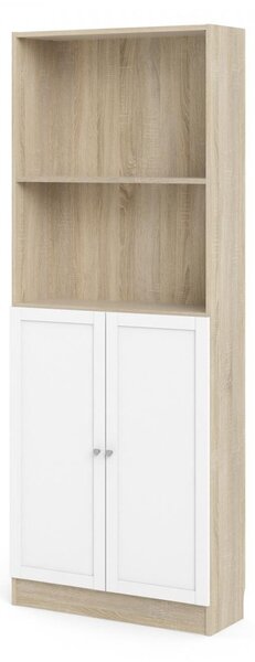 Skříň Bask 79 x 28,3 x 203,2 cm, dveře dřevo, dub sonoma / bílá
