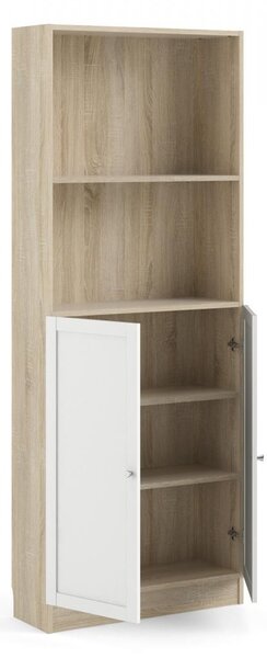 Skříň Bask 79 x 28,3 x 203,2 cm, dveře dřevo, dub sonoma / bílá