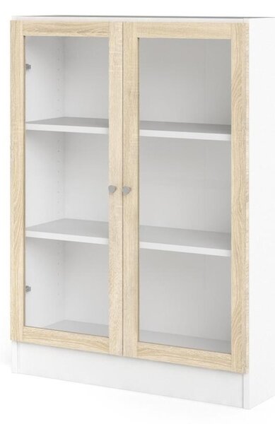 Skříň Bask 79 x 28,3 x 107,2 cm, dveře sklo, bílá / dub sonoma