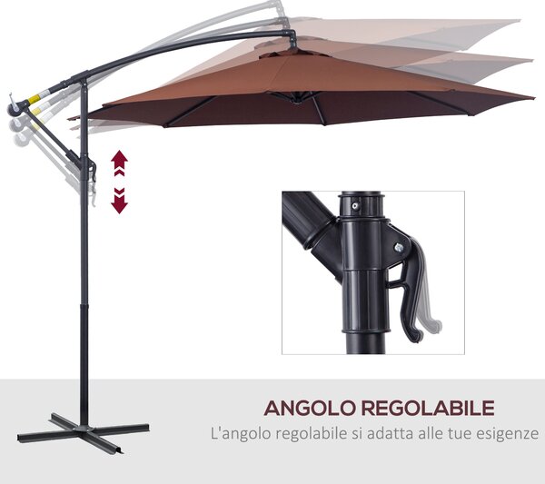 Outsunny Zahradní křídlo slunečník 3x2,5 m s klikou, ocel a polyester, hnědý | Aosom