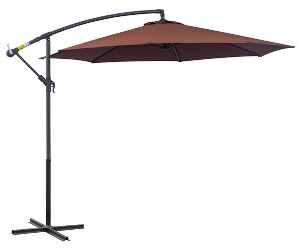 Outsunny Zahradní křídlo slunečník 3x2,5 m s klikou, ocel a polyester, hnědý | Aosom