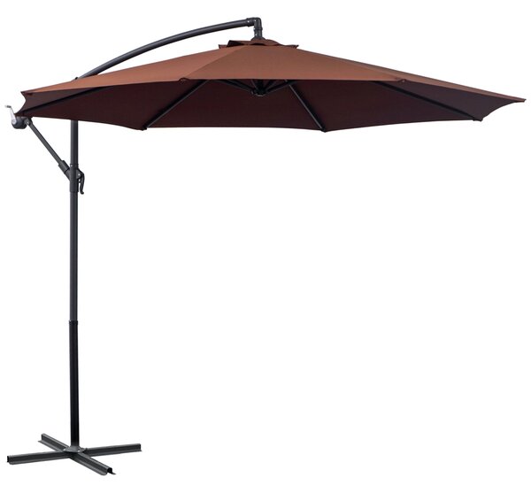Outsunny Zahradní křídlo slunečník 3x2,5 m s klikou, ocel a polyester, hnědý | Aosom