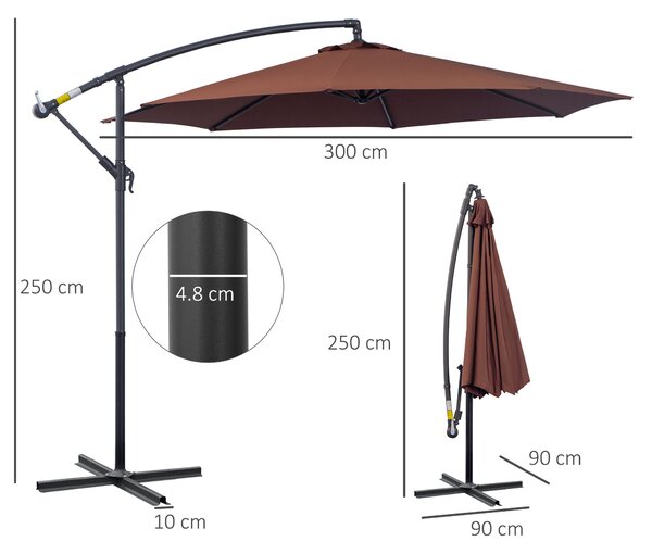 Outsunny Zahradní křídlo slunečník 3x2,5 m s klikou, ocel a polyester, hnědý | Aosom
