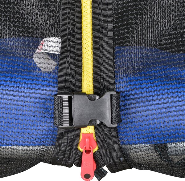 HOMCOM Dětský a Dospělácký Trampolína do Zahrady s Elastickou Podložkou a Ochrannou Sítí, Žebřík a Polstrované Okraje, Ø244x240cm, Modrá a Černá | Aos