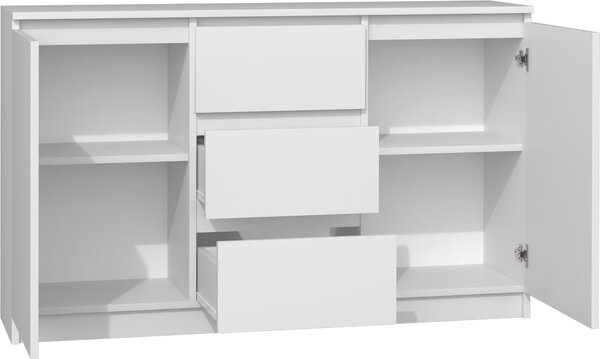 Topeshop 2D3S BIEL, Bílá, 3 zásuvka/zásuvek, Dřevotřískové desky, Jednobarevný, Moderní, Dřevotřískové desky