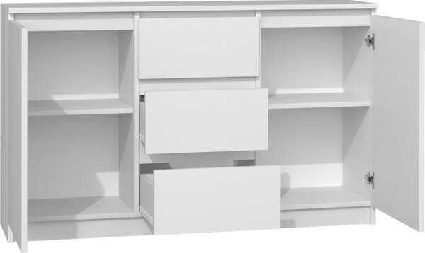 Topeshop 2D3S BIEL, Bílá, 3 zásuvka/zásuvek, Dřevotřískové desky, Jednobarevný, Moderní, Dřevotřískové desky
