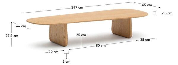 Konferenční stolek z dubového dřeva v přírodní barvě 64x146 cm Pirita – Kave Home