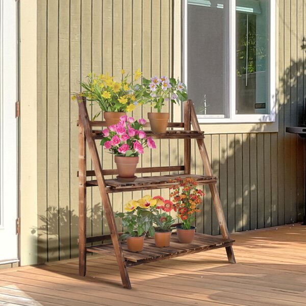 Skládací stojan na květiny Outsunny z jedlového dřeva se 3 úrovněmi venkovního regálu pro květináče 100x37x93cm | Aosom