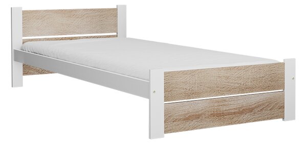 Postel IKAROS DOUBLE 90 x 200 cm, bílá/dub sonoma s lamelovým roštem