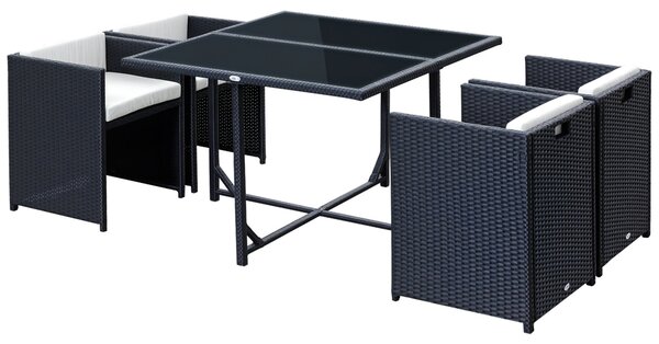 Outsunny 5dílná Sada Zahradního Nábytku – Jídelní Stůl se 4 Židlemi a Kombinovanými Polstry, Obdélníková, Černá, 109x109x72 cm | Aosom