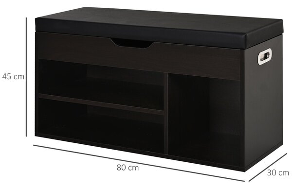 HOMCOM Zateplený botník do předsíně, skříňka s regálem na boty, se 3 přihrádkami, potah z PU kůže, 80x30x43 cm, Černá | Aosom