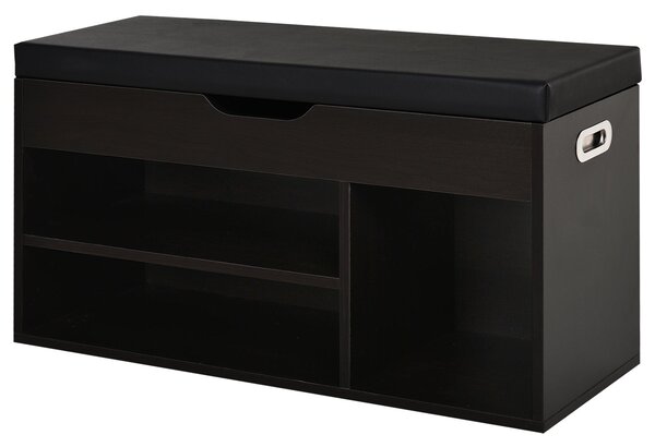 HOMCOM Zateplený botník do předsíně, skříňka s regálem na boty, se 3 přihrádkami, potah z PU kůže, 80x30x43 cm, Černá | Aosom