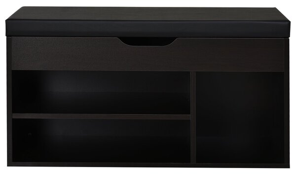 HOMCOM Zateplený botník do předsíně, skříňka s regálem na boty, se 3 přihrádkami, potah z PU kůže, 80x30x43 cm, Černá | Aosom