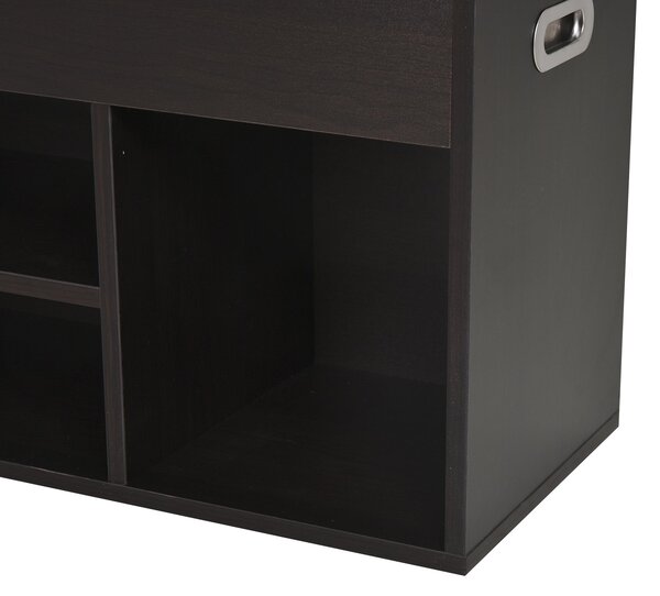 HOMCOM Zateplený botník do předsíně, skříňka s regálem na boty, se 3 přihrádkami, potah z PU kůže, 80x30x43 cm, Černá | Aosom