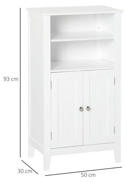 Kleankin koupelnová skříňka s nastavitelnými policemi a 2 dveřmi, víceúčelová dřevěná koupelnová skříňka, bílá, 50x30x93cm | Aosom