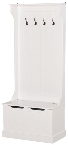 HOMCOM Moderní 3-in-1 volně stojící stojan na kabáty s 4 háčky, úložná lavice a ramínko na kabáty, úsporný vstup, chodba, nábytek do ložnice z dřeva