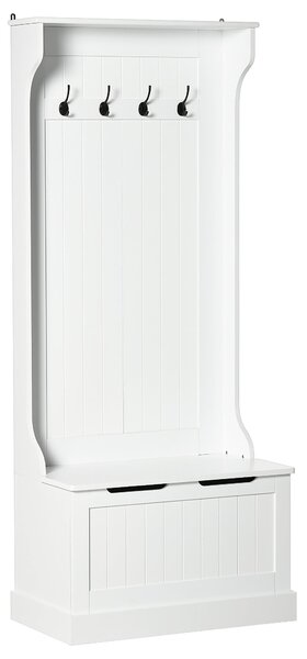HOMCOM Moderní 3-in-1 volně stojící stojan na kabáty s 4 háčky, úložná lavice a ramínko na kabáty, úsporný vstup, chodba, nábytek do ložnice z dřeva