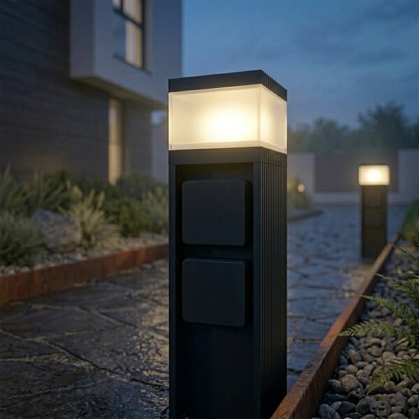 Venkovní lampa se 2 zásuvkami VESPER 1xG9/5W/230V IP44 30 cm černá