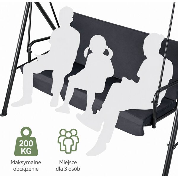 Tomido Zahradní houpačka tříosobová s matrací šedá 26563