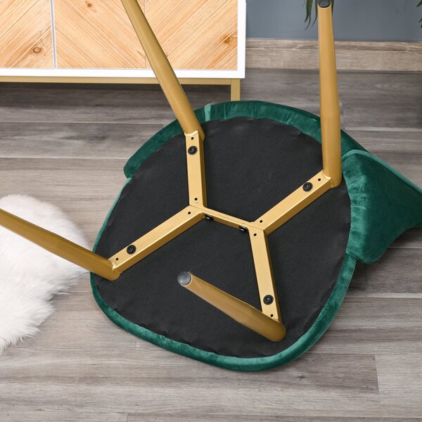 HOMCOM Sada 2 moderních čalouněných jídelních židlí s opěradlem, železné nohy pro kuchyň, obývací pokoj nebo lounge v moderním stylu, Zelená, 50x56,5x