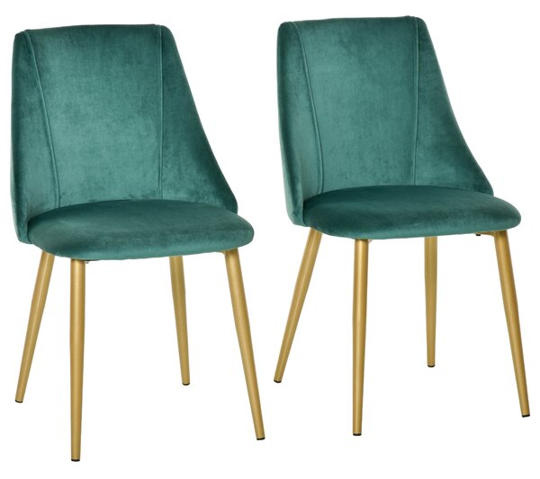 HOMCOM Sada 2 moderních čalouněných jídelních židlí s opěradlem, železné nohy pro kuchyň, obývací pokoj nebo lounge v moderním stylu, Zelená, 50x56,5x