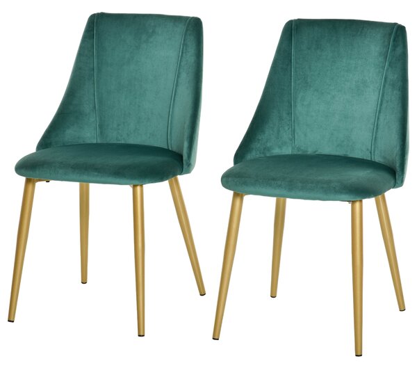 HOMCOM Sada 2 moderních čalouněných jídelních židlí s opěradlem, železné nohy pro kuchyň, obývací pokoj nebo lounge v moderním stylu, Zelená, 50x56,5x