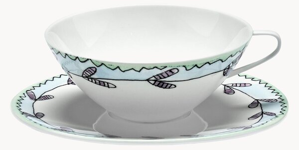 Sada šálků na čaj's podšálky z kostního porcelánu Midnight Flowers, 2 díly