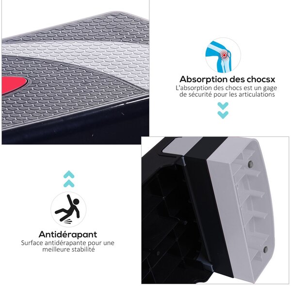 HOMCOM Nastavitelný Aerobní Fitness Stupínek s Protiskluzovým Povrchem 78x29x20 cm | Aosom