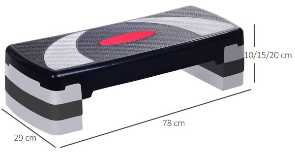 HOMCOM Nastavitelný Aerobní Fitness Stupínek s Protiskluzovým Povrchem 78x29x20 cm | Aosom