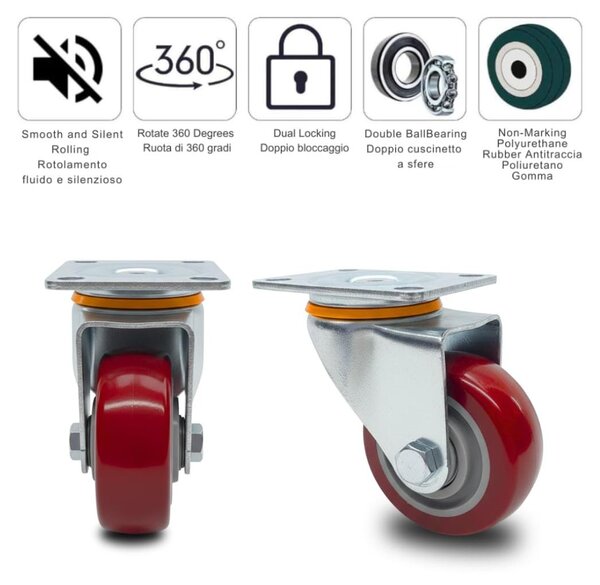 Kolečka Wielenset – Tichá, neznečišťující otočná kolečka z polyuretanu, vysoká nosnost, odolná proti korozi, otočná o 360°, ideální pro vozíky a regály