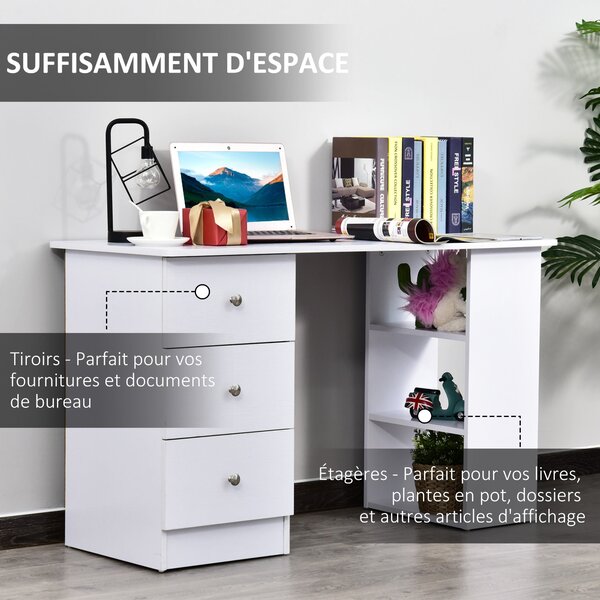 HOMCOM Multimediální Počítačový Stůl s Více Úložnými Prostory 3 Zásuvkami 2 Policemi 120L x 49W x 72H cm Bílý | Aosom
