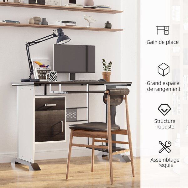 HOMCOM Moderní počítačový stůl 100Š x 52H x 75V cm Černý ořech a bílá | Aosom