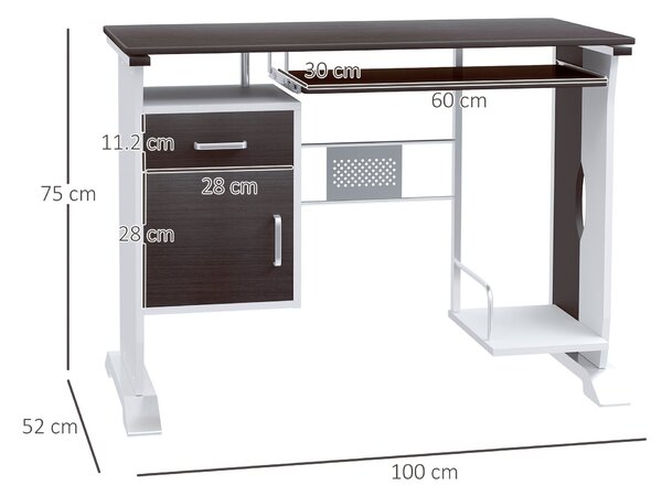 HOMCOM Moderní počítačový stůl 100Š x 52H x 75V cm Černý ořech a bílá | Aosom