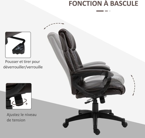 HOMCOM Ergonomická Nastavitelná Kancelářská Židle s Otočnými Kolečky 360° a Syntetickým PU Potahem 64 x 73 x 106-115,5 cm Čokoládová | Aosom