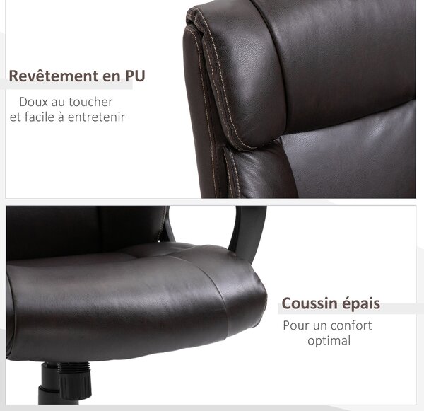 HOMCOM Ergonomická Nastavitelná Kancelářská Židle s Otočnými Kolečky 360° a Syntetickým PU Potahem 64 x 73 x 106-115,5 cm Čokoládová | Aosom