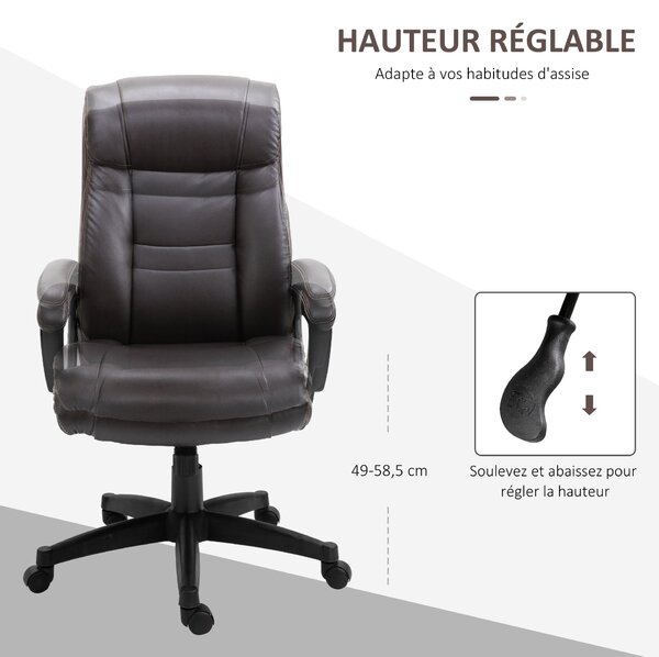HOMCOM Ergonomická Nastavitelná Kancelářská Židle s Otočnými Kolečky 360° a Syntetickým PU Potahem 64 x 73 x 106-115,5 cm Čokoládová | Aosom