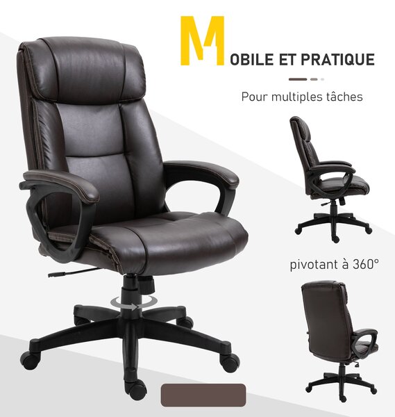 HOMCOM Ergonomická Nastavitelná Kancelářská Židle s Otočnými Kolečky 360° a Syntetickým PU Potahem 64 x 73 x 106-115,5 cm Čokoládová | Aosom