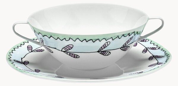 Sada hlubokých talířů s podtalíři z kostního porcelánu Midnight Flowers, 2 díly