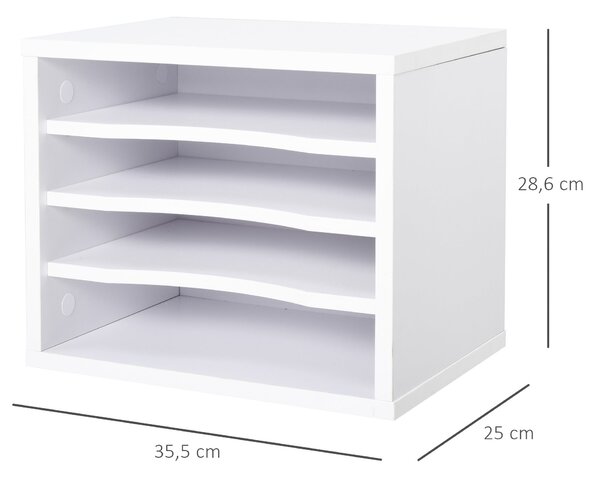 Vinsetto Bílý Dřevěný Organizér na Stůl s 4 Úrovněmi Stojan na Tiskárnu Rozměry 35,5D x 25Š x 28,6V cm | Aosom