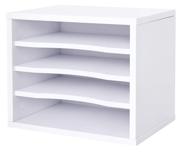 Vinsetto Bílý Dřevěný Organizér na Stůl s 4 Úrovněmi Stojan na Tiskárnu Rozměry 35,5D x 25Š x 28,6V cm | Aosom