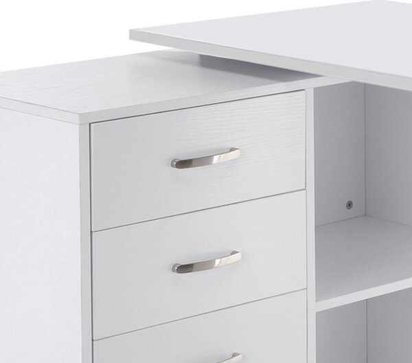 HOMCOM Bílý Moduární Rohový Rovný Stůl Jídelní Stůl 2 v 1 Počítačový Stůl 3 Šuplíky + 2 Polic MDF | Aosom