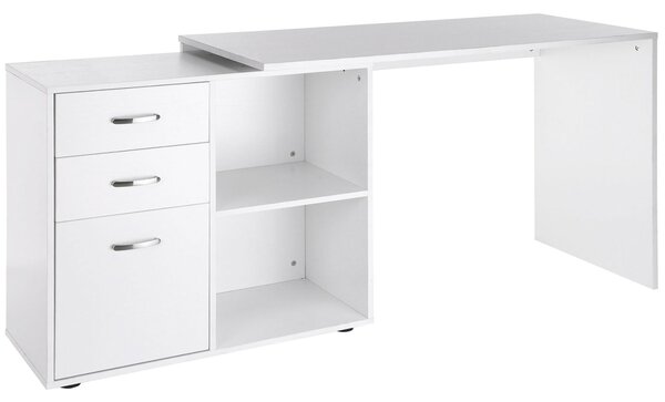 HOMCOM Bílý Moduární Rohový Rovný Stůl Jídelní Stůl 2 v 1 Počítačový Stůl 3 Šuplíky + 2 Polic MDF | Aosom