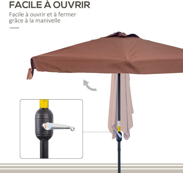 Outsunny Poloviční Umbrella - Balkonový Slunečník 5 Kovovými Strunami 2,3 x 1,3 x 2,49 m Z Vysoce Hustého Polyesteru Čokoládový | Aosom