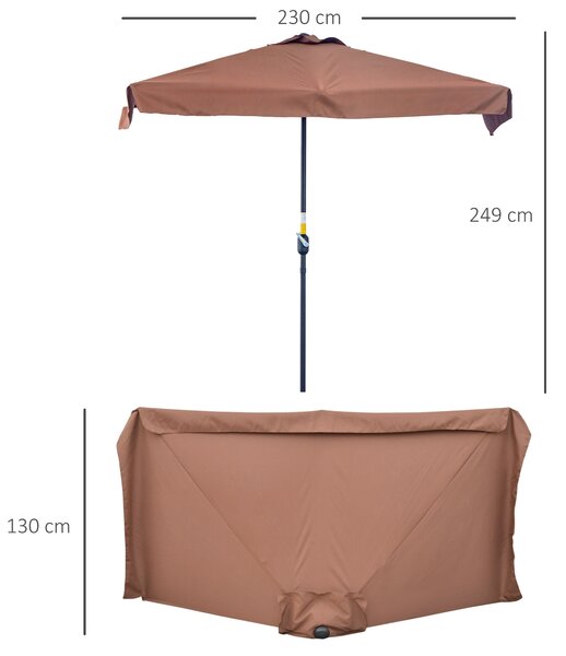 Outsunny Poloviční Umbrella - Balkonový Slunečník 5 Kovovými Strunami 2,3 x 1,3 x 2,49 m Z Vysoce Hustého Polyesteru Čokoládový | Aosom