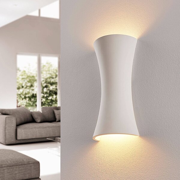 Lindby Nástěnné svítidlo Edon, bílé, sádra, konkávní, 30 cm, stmívatelný, Bílá / opál, Ložnice, Sádra / hlína, Moderní
